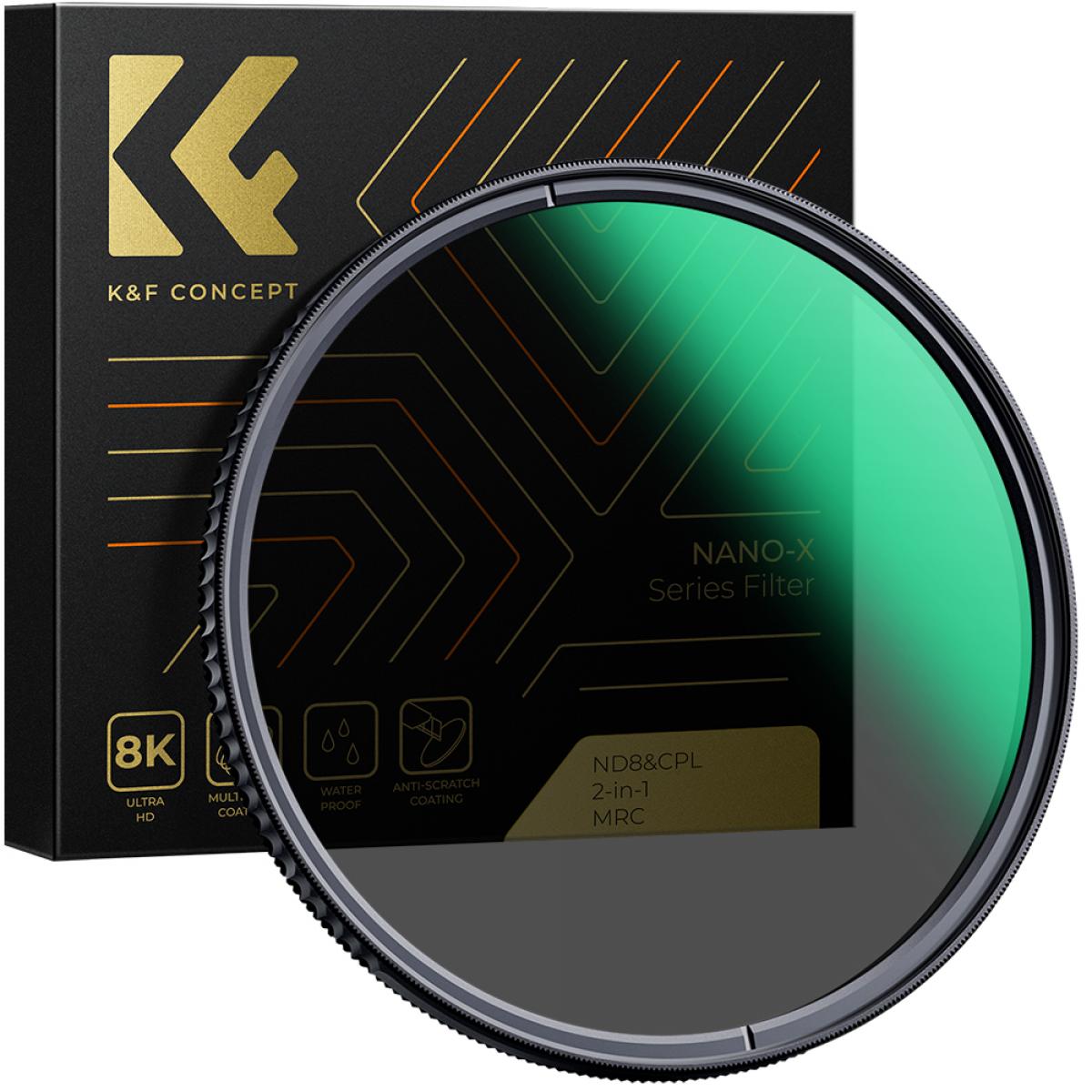 K&F Concept 37mm 6pcs Filter Set Slim UV Slim CPL Slim FLD ND2 ND4 ND8 Lens Filter Kit UV Protector Circular Polarizing Filter Neutral Density ND Filter Set for DSLR Cameras