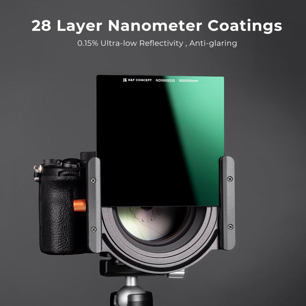 ND1000 Square Neutral Density Lens Filter(100 X 100mm) - Optical Glass MRC 20 layer Coating with Filter Case for Cokin Z