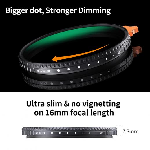 K&F Concept 43mm ND Fader Variable Neutral Density Filter ND2 to ND400 for Camera Lens Ultra-Slim Multi Coated 