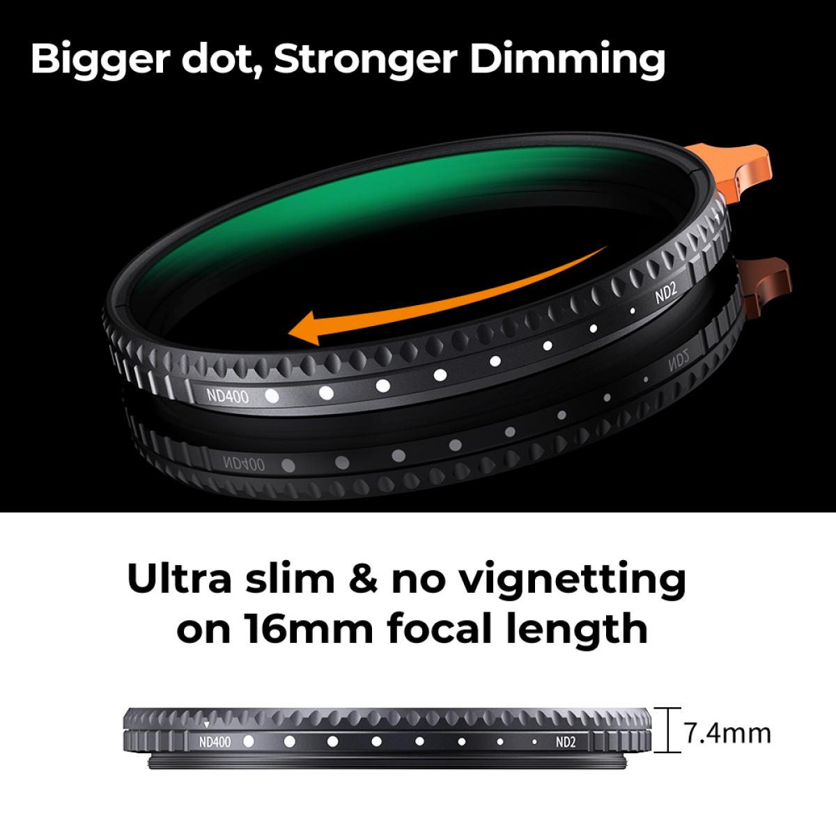 46mm Variable ND Filter ND2-400 (9 Stop) Lens Filter - K&F Concept
