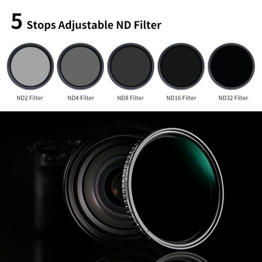82mm Variable ND2-32 Filter with Cap, Adjustable Neutral Density ND Filter  Kit