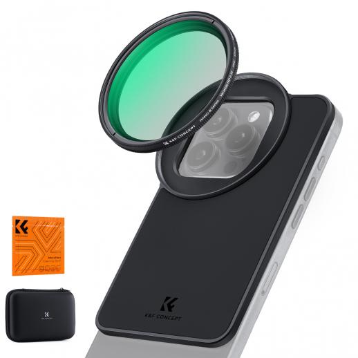 K&F Concept 6.7インチ マグネット式レンズフィルターマウントアダプター、67mm可変ND2-32フィルター付き、iPhone、16/15/14/13/12 Pro Max、16/15/14 Plusに対応