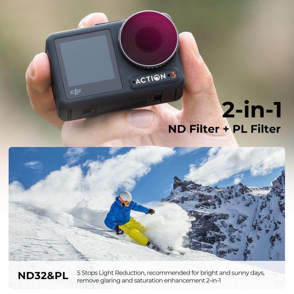 DJI Osmo Action 3 ND32&PL Filters with Single-sided Anti-reflection Green Film