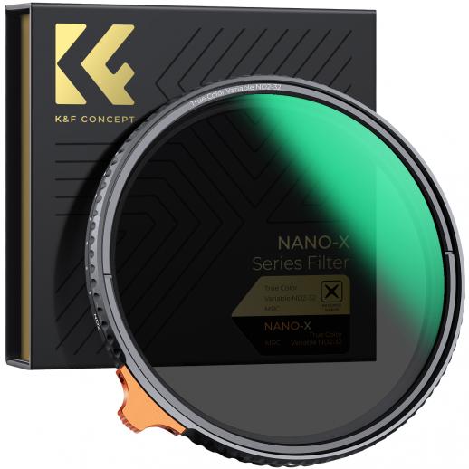 55mm True Color Variable ND2-32 (1-5 Stops) ND Lens Filter, Adjustable Neutral Density Filter with 28 Multi-Layer Coatings Nano-X Series