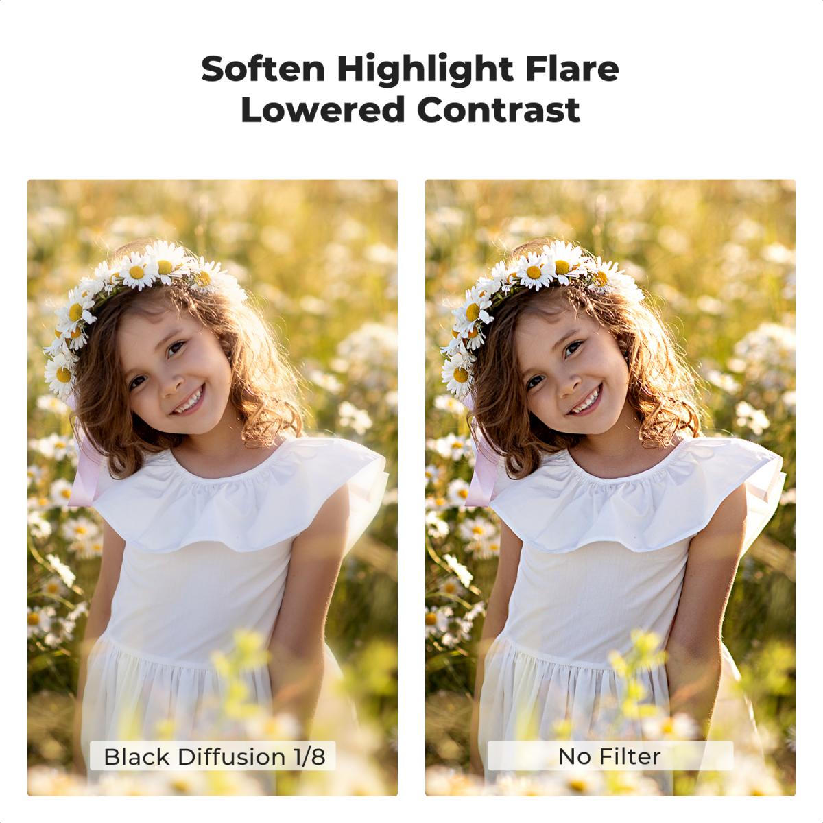 55mm 블랙 확산 1/8 필터(Black Pro-Mist 1/8 필터) 방수 미스트 음향 효과 카메라 렌즈 필터(비디오/블로그/인물 사진용 24개 멀티 코팅 포함)(D-시리즈)