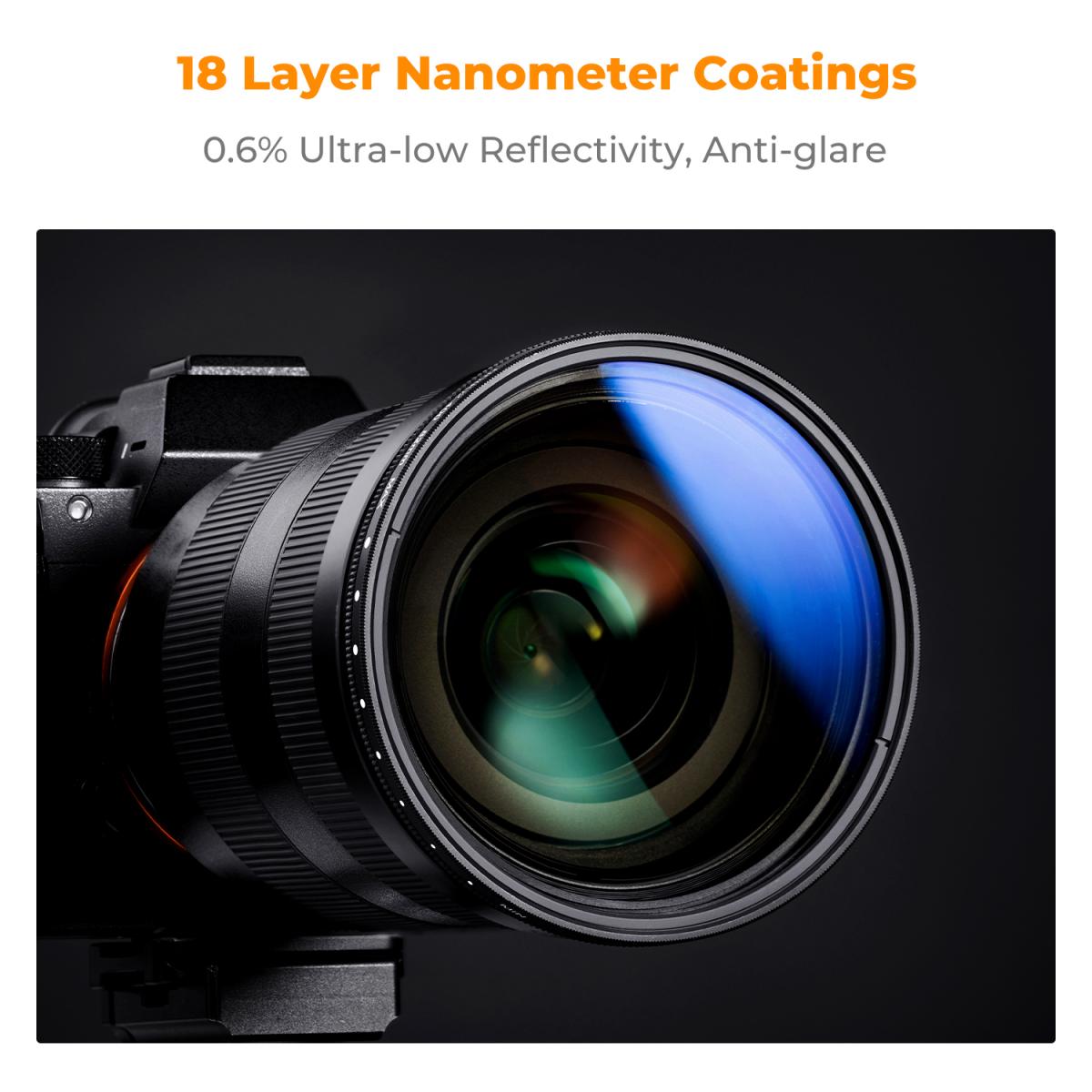 82mm ND2-ND2000 フィルター (1-11 ストップ) 掃除布 3 枚付き Nano-Klear シリーズ