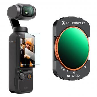 K&F Concept DJI Osmo Pocket 3 用 VND フィルター、磁気可変 ND32-512 減光フィルター 28 層ナノコーティング HD 光学ガラス