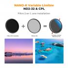 Filtre ND variable 46 mm (1-5 arrêts) et filtre CPL 2 en 1 pour objectif de filtre d'appareil photo Nano-Klear