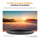 Filtre ND variable 46 mm (1-5 arrêts) et filtre CPL 2 en 1 pour objectif de filtre d'appareil photo Nano-Klear
