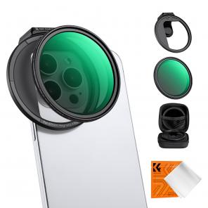 Clip On 67mm Variable ND2-32 Magnetic Phone Lens Filter Kit, Phone Clip with Magnetic Adapter Ring / Cold Shoe / Locking Knob, Compatible models: iPhone 15 series/14 series/13 series/12 series/11 series and other iPhone phones, Galaxy S22 S23 Ultra