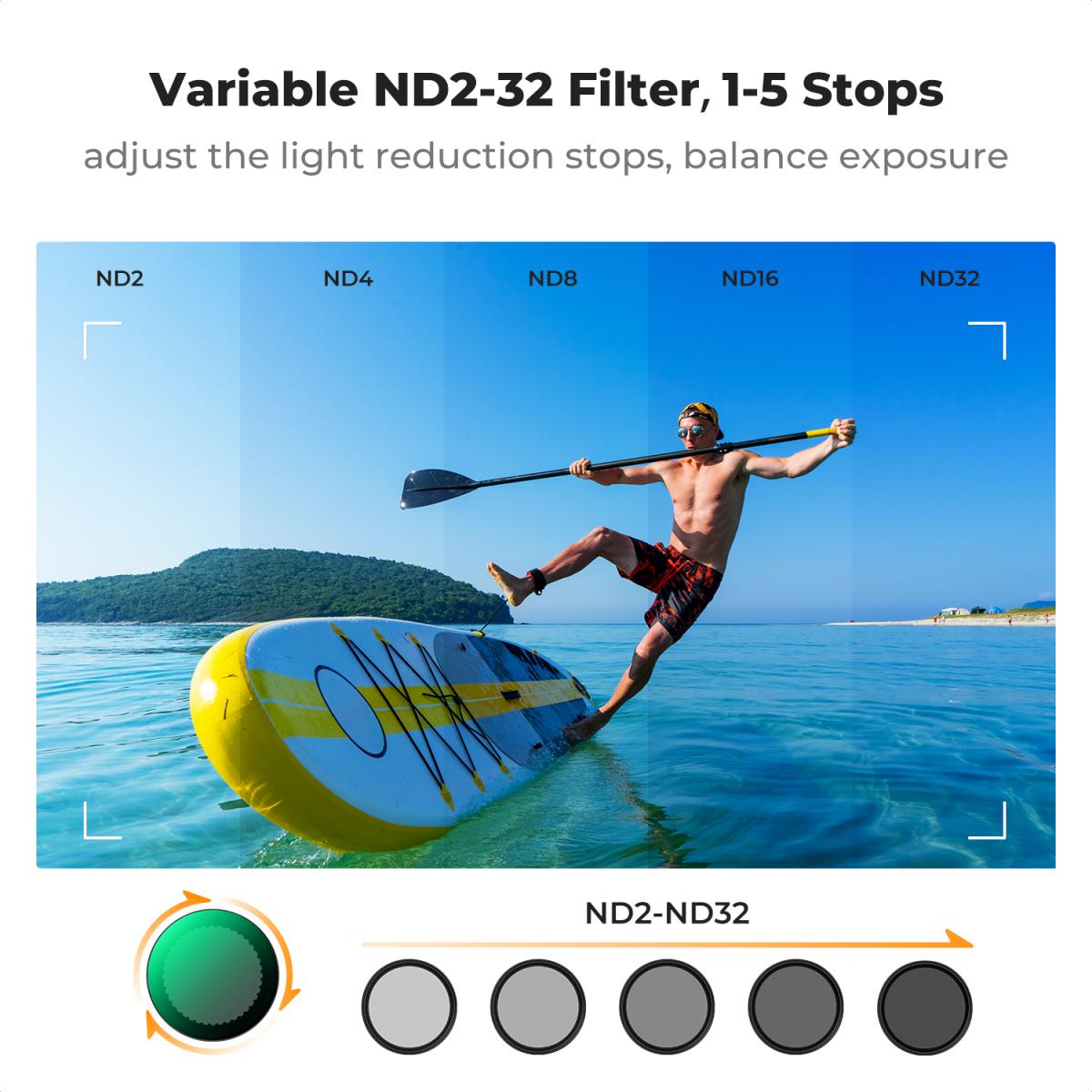 K&F Concept Filtre ND2-32&Black-ist 1/4 agnétique Copatible avec DJI OSO Pocket 3 et Fil de