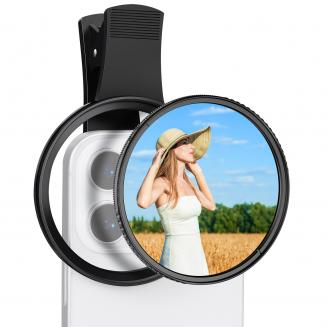 67mm Clip-on CPL&Black Mist 1/4 2-in-1 Phone Camera Lens Filter Kit Applicable to All Mobile Phone Models