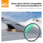 UV Filter and Adapter Ring Kit for Canon PowerShot V1, HD Optical Glass Multi-Coated Lens Protector with 3M Adhesive, Removal Tool Kit (Fishing Line & Keychains) - Nano-Klear Series