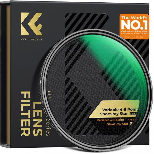 Filtre étoile variable 55 mm (4 à 8 points), filtre étoile à écran croisé réglable avec 28 lentilles en verre optique multicouches pour la photographie de paysages nocturnes, de bijoux et de reflets dans l'eau - Série Nano-Xcel