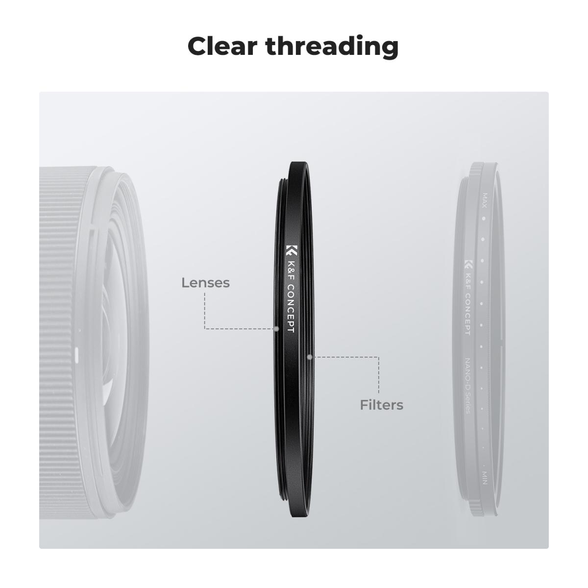 55-82mm Step Up Ring Aviation-grade Aluminum Filter Adapter Ring 2-pack with a Cleaning Cloth