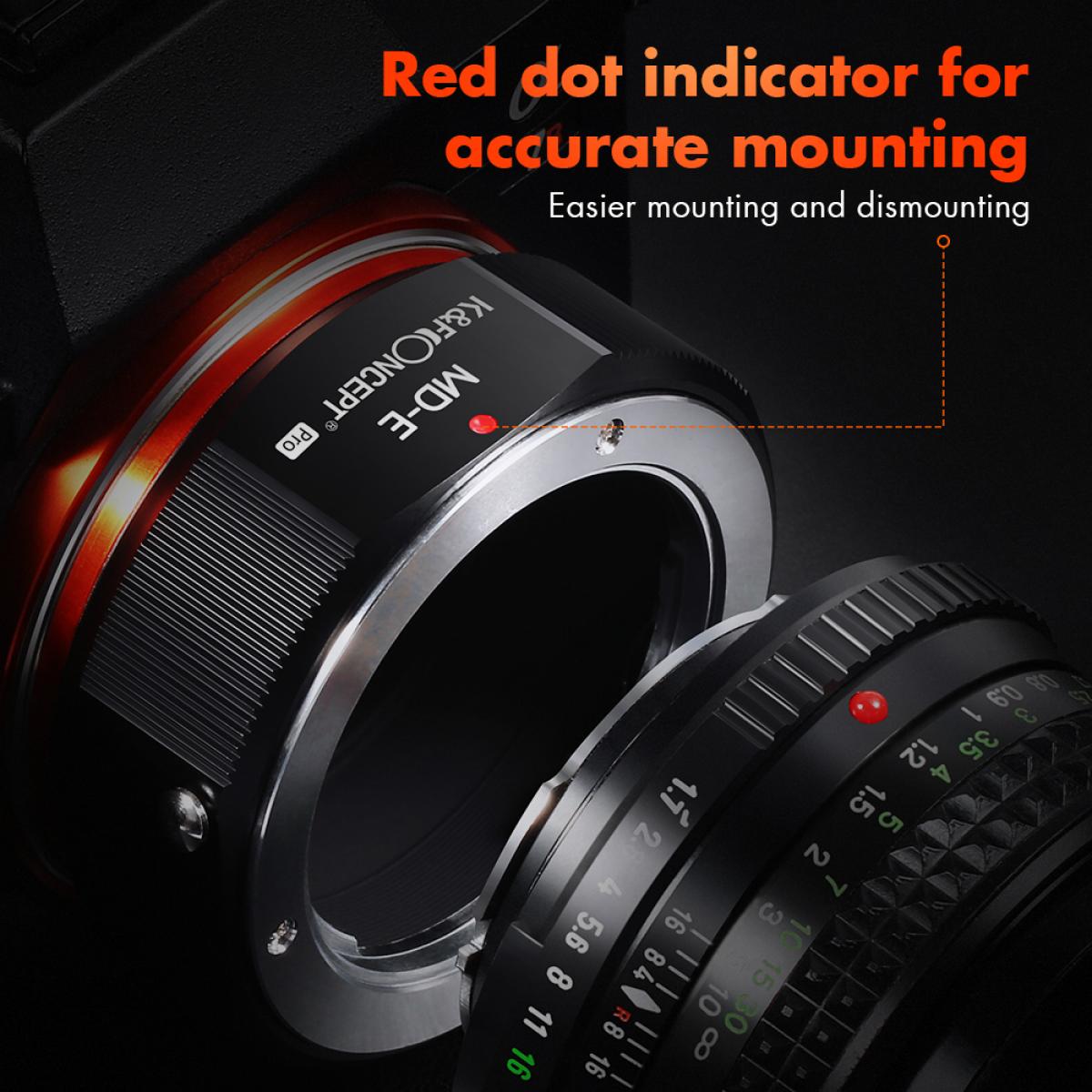 MD to NEX Lens Mount Adapter for Minolta MD MC Mount Lens to NEX E Mount Mirrorless Cameras for Sony A6000 A6400 A7II A5100 A7 A7RIII K&F Concept