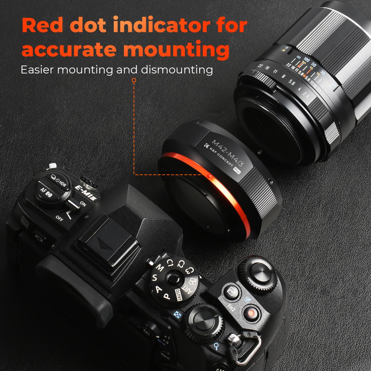 M42-M4/3 PRO high precision lens adapter (orange) K&F Concept M10125 Lens Adapter