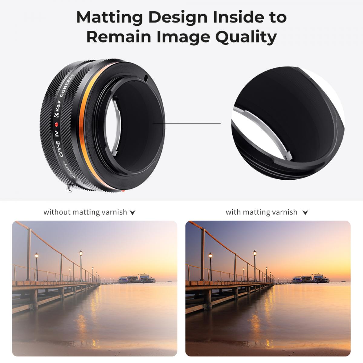 K&F Concept C/Y (Contax/Yashica) Montura de lente SLR para anillo adaptador de cuerpo de cámara Sony E, laca mate, C/YE IV PRO