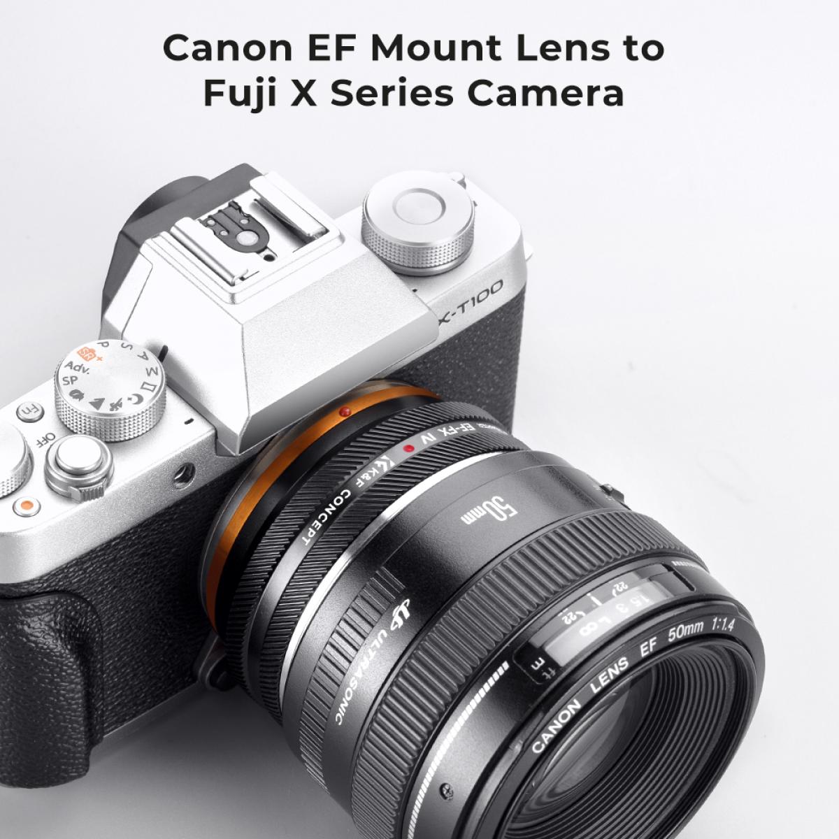 Anillo adaptador K&F Concept Canon EF Lens Mount to Fujifilm X Camera Body, lacado mate, EF-FX IV PRO