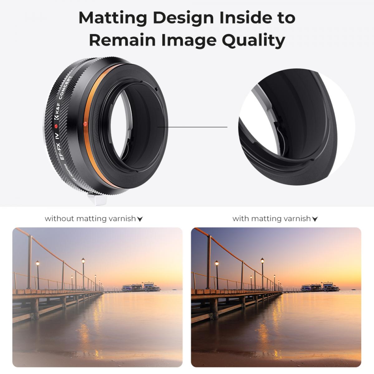 Anillo adaptador K&F Concept Canon EF Lens Mount to Fujifilm X Camera Body, lacado mate, EF-FX IV PRO