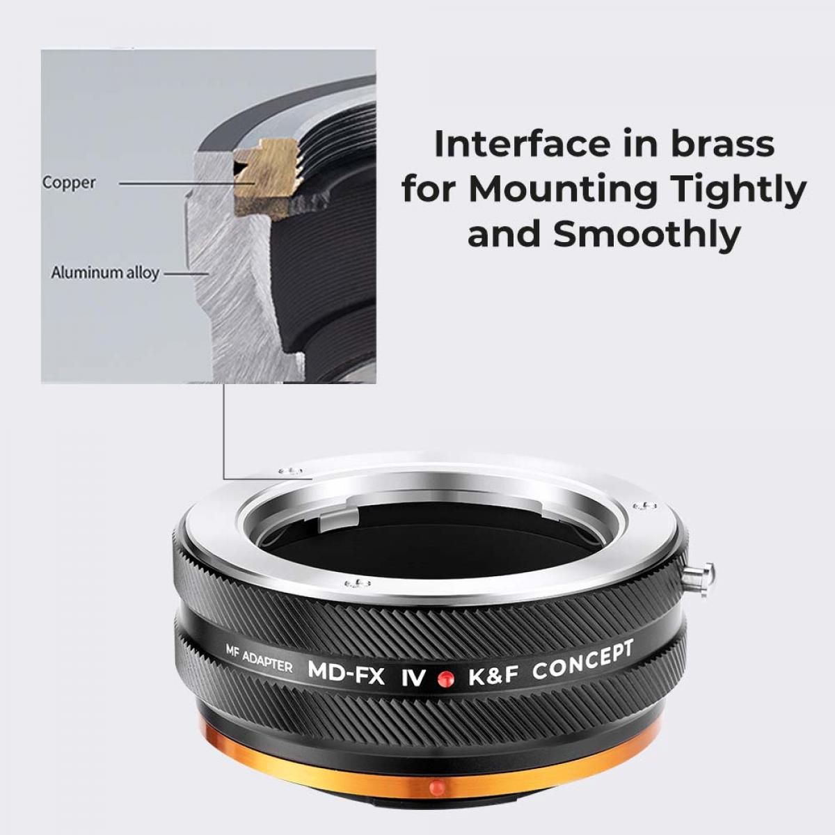 K&F Concept Minolta (SR / MD / MC) Montura de lente para anillo adaptador de cuerpo de cámara Fuji X, laca mate, MD-FX IV PRO