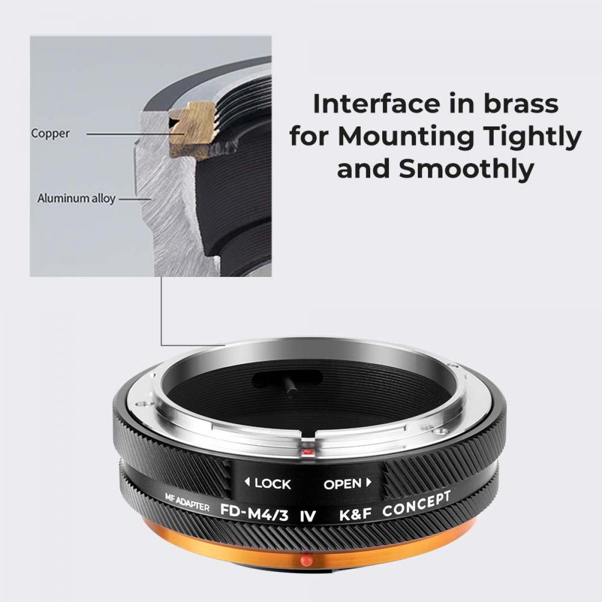 Anillo adaptador K&F Concept Canon FD/FL Lens Mount to M4/3 Camera Body, laca mate, FD-M4/3 IV PRO