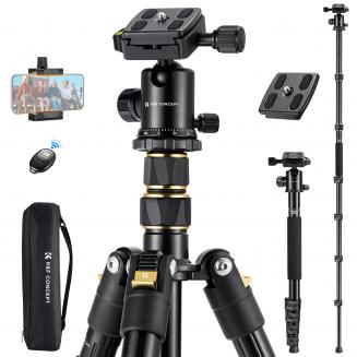 Tripé de câmera de 72 ''/1,84 m com controle remoto Bluetooth, tripé DSLR de alumínio leve e compacto, placa de liberação rápida de cabeça esférica panorâmica 360 para viagens e trabalho (modelo atualizado TM2324)