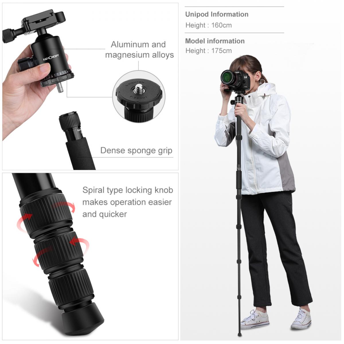 TM2515 Aluminum Tripod Monopod for DSLR Camera 60 inch 5 Sections KENTFAITH