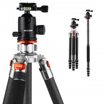 K&F Concept Carbon Fiber Camera Tripod 4 Section 61 Inch Load Capacity 26.46lbs Monopod Compitable with DSLR DV Cameras