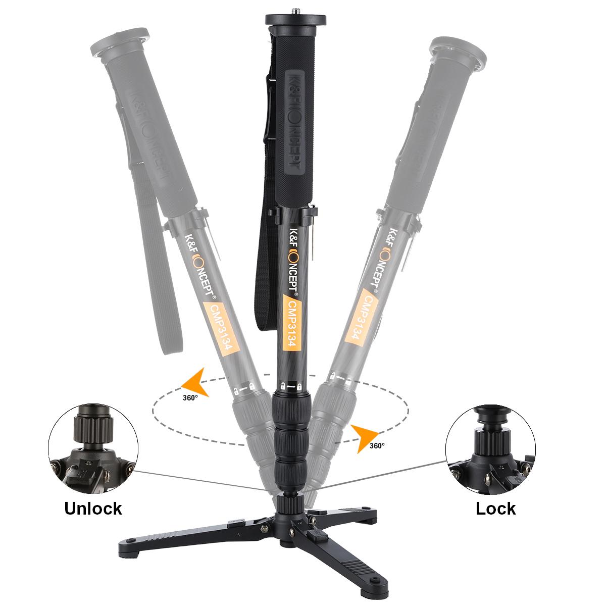 Carbon Fiber Monopod for DSLR Camera Aluminum 4 Sections KENTFAITH