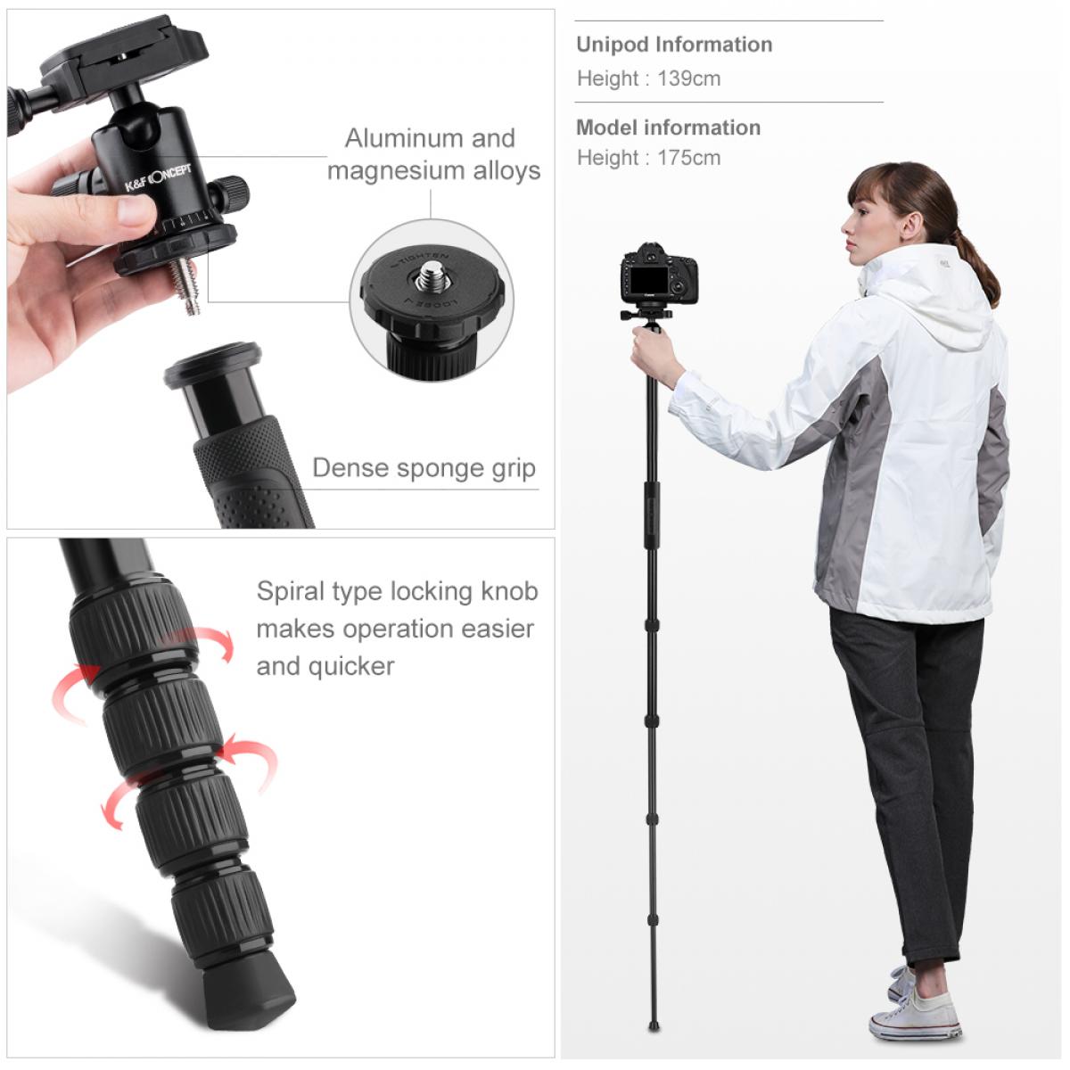 K&F Concept TM2515T Camera Tripod Monopod Kit 60inch for DSLR Cameras KENTFAITH
