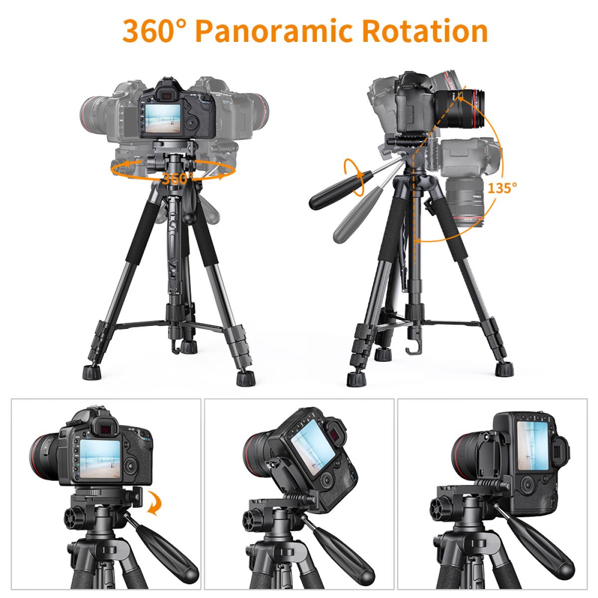 Portable Tripod Stand 1.5m with 3Way Pan Tilt Head Black KENTFAITH