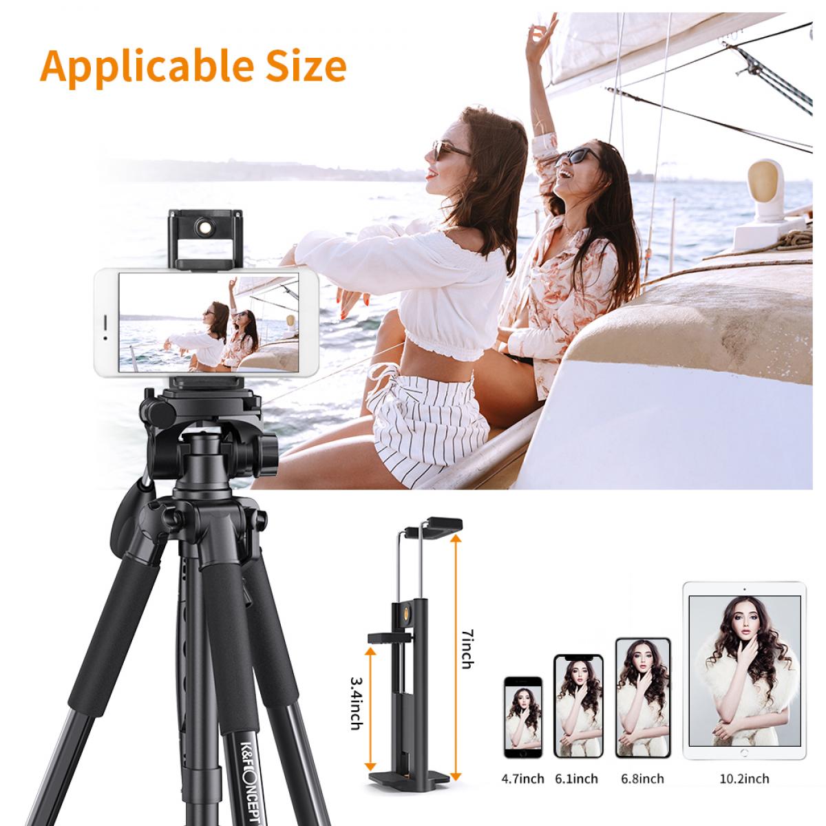 Portable Tripod Stand 1.5m with 3Way Pan Tilt Head Black KENTFAITH