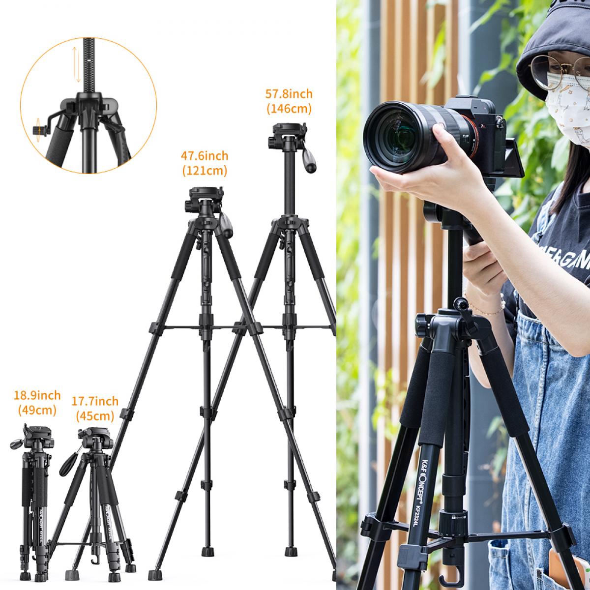 Portable Tripod Stand 1.5m with 3Way Pan Tilt Head Black KENTFAITH