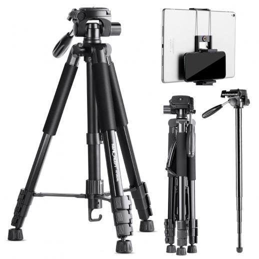 Portable Compact Tripod Video Camera Tripod 69.7"/177cm 8.8lbs Load Capacity for Phone and DSLR Camera with Phone/Pad Mount Black TM 2624L