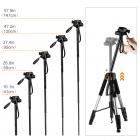 TM2624Lグレーポータブルコンパクト三脚70インチビデオカメラ携帯電話3ウェイスイベルパンチルトヘッド