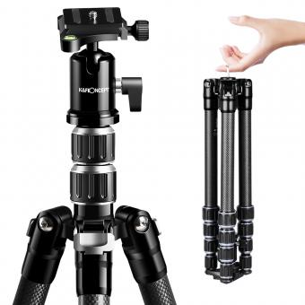 K&F Concept B210 Travel Tripod Light Carbon Fiber with 2 sections Central Column / Metal Accessories / Case / 360 ° Ball Head