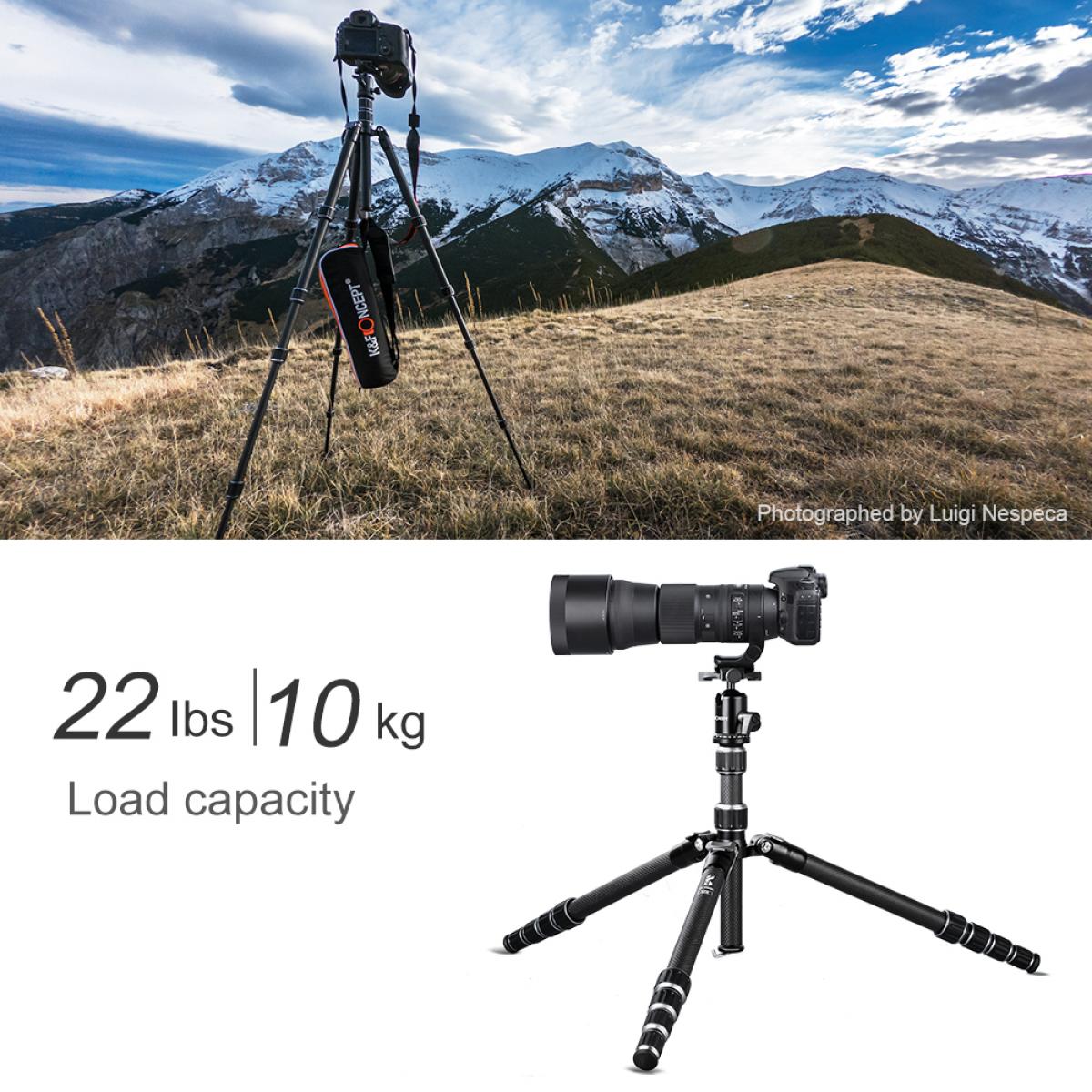 B210 Travel Tripod Light Carbon Fiber with 2 sections Central Column / Metal Accessories / Case / 360 ° Ball Head / for Vlogging Travel for Canon Nikon Sony Olympus Camera