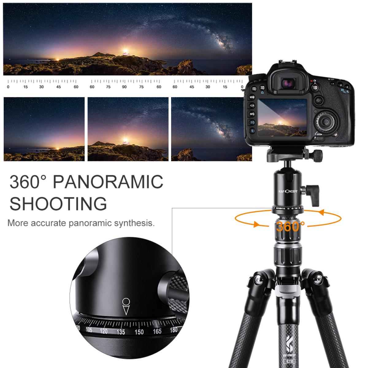 B210 Travel Tripod Light Carbon Fiber with 2 sections Central Column / Metal Accessories / Case / 360 ° Ball Head / for Vlogging Travel for Canon Nikon Sony Olympus Camera