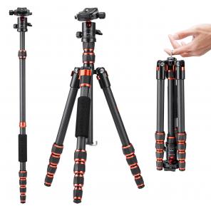 60"/1.5m Carbon Fiber Camera Tripod Lightweight Travel Tripod 17.6lbs Load 360° Ball Head for Vlog,Travel & Work DSLR, A225C0+BH-25L