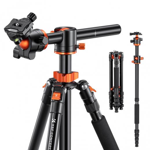 67”/1.7m Aluminum Video Camera Tripod Transverse Center Column 35lbs/16KG  Load Capacity Portable Monopod with 36mm Ball Head Quick Release Plate, for 