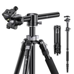 Camera Tripod Horizontal Aluminum Tripods 67 inch Portable Monopod with 32mm Ball Head 12KG Load Capacity Quick Release Plate, for Travel and Work T255A4+BH-32L(Gray)