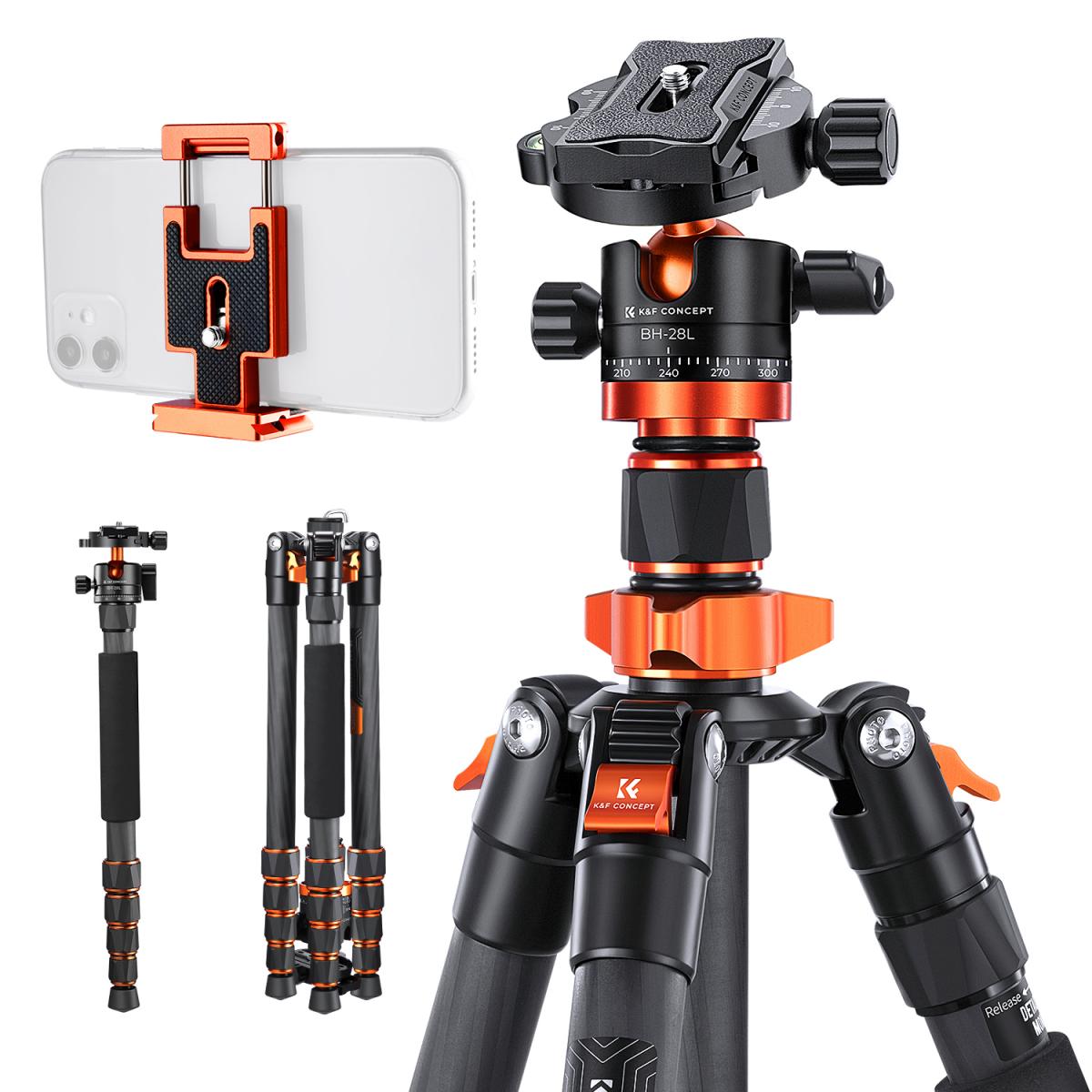 K&F Concept SA255C1 Carbon Fiber Camera Tripod with Phone Mount & Monopod