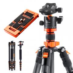 67"/1.7m Carbon Fiber Tripod 22lbs Load Lightweight Travel camera Tripod with Phone Mount for SLR DSLR, D255C4+BH-28L (SA255C1)