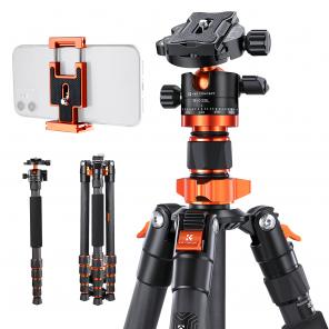 67.7"/1.7m Carbon Fiber Tripod 22lbs Load Lightweight Travel camera Tripod with Phone Mount for SLR DSLR, D255C4+BH-28L (SA255C1)