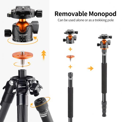 67/1.7m Carbon Fiber Tripod 22lbs Load Lightweight Travel camera Tripod  with Phone Mount for SLR DSLR, D255C4+BH-28L (SA255C1)