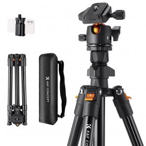 64"/1.6m Camera Tripod Lightweight Vlog Travel Tripod Compact  Flexible & Portable 17.6lbs/8kg Load with Portable, for DSLR Cameras O234A1+BH-36