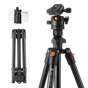 Camera Tripod Lightweight Aluminum Travel Outdoor Tripod 63"/160cm 8kg/17.6lbs Load Capacity with 360 Degree Ball Head ,Quick Release Plate for DSLR Cameras K234A0+BH-28L