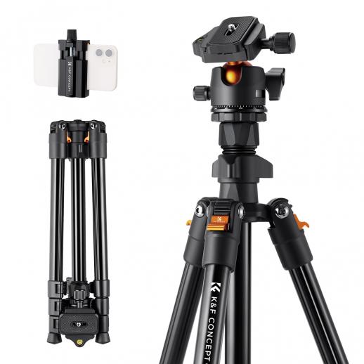 Lightweight Travel Tripod Compact Vlog Camera Tripod Flexible & Portable 63"/1.6m 17.64lbs/8kg Load with Portable Monopod for DSLR, K234A1+BH-28L( old model BI234M)