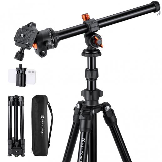 195 cm (77") Trépied Appareil Photo en Aluminium, Léger et Portable avec Clip de Téléphone et Colonne Horizontale, Trépied Caméra de Macrophotographie｜Dimension pliée: 39 cm